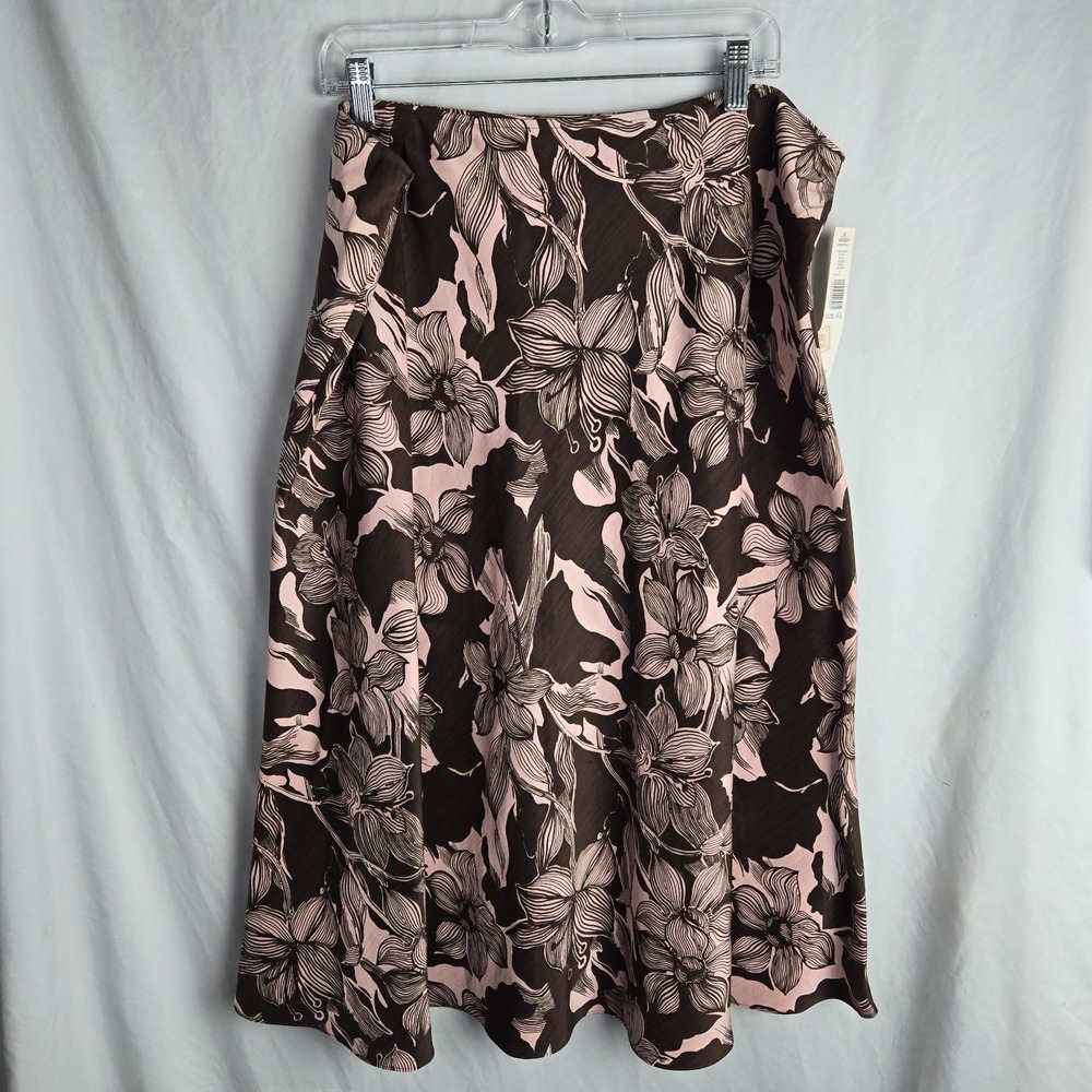 Kate Hill 22W Floral Silk Linen Lined A-Line‎ Skirt Brown Pink Career Whimsy - Picture 3 of 6